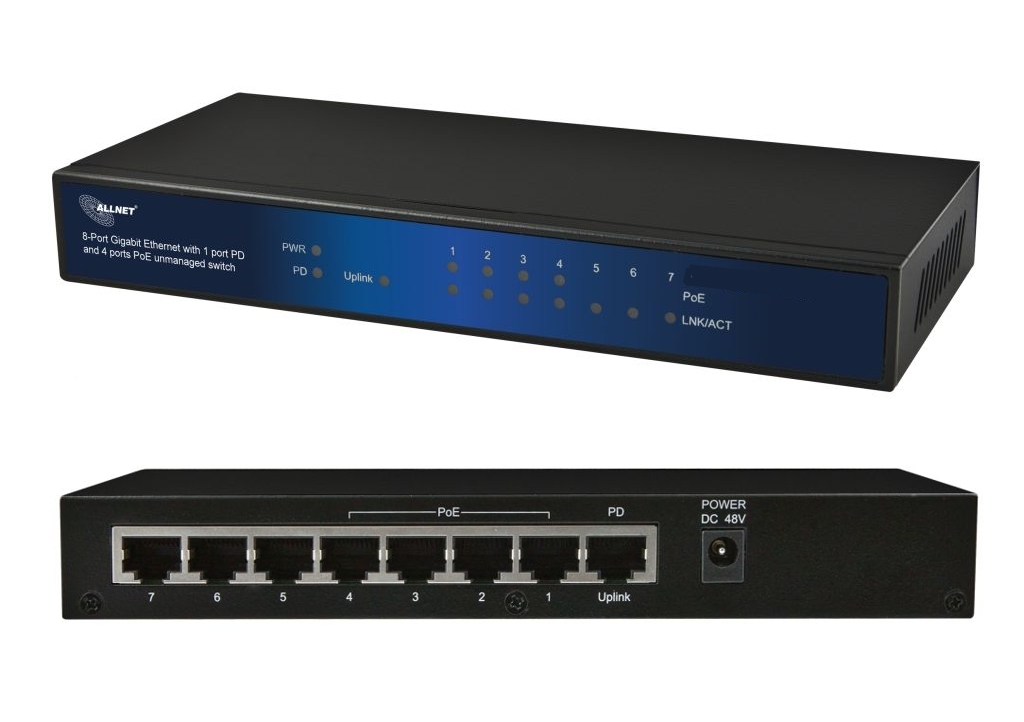 8-Port PoE Verteiler 1xPoE auf 4xPoE Ausgänge 10-100-1000Mbit Gigabit PoE-Extender