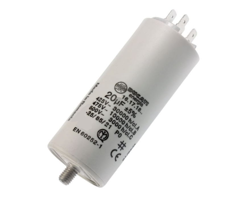 20uF Motorkondensator MKP 20uF 475V 40x98mm M8