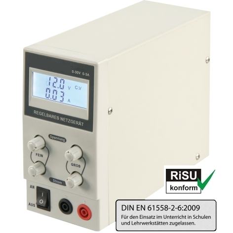 Labornetzteil-fuer-Schule-EN61558-2-6-93-807-00705-1574d5d71b6d5d Labornetzgerät RiSU Labornetzteil 0-30V 3A mit 2xLCD