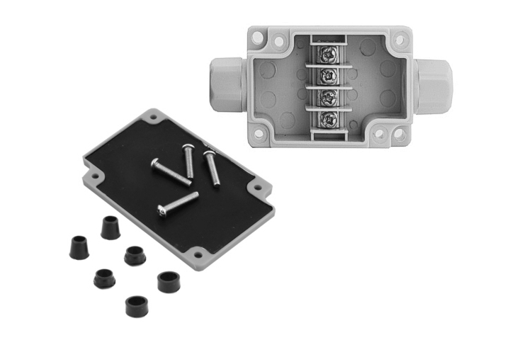 IP65_Kamerastromverteiler_52-625-01300_B2 IP65 Kabelverteiler mit 4-Klemmen und 2xKabelverschraubungen 61x41x24mm
