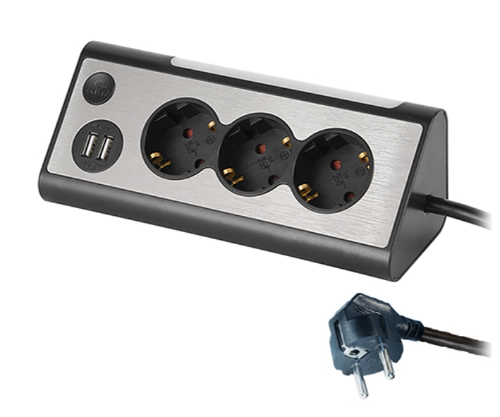 Kuechensteckdose_mit_Licht_und_USB_39-849-00900 Steckdose 3-fach Steckdosenleiste Schwarz mit USB Netzteil und LED Leuchte