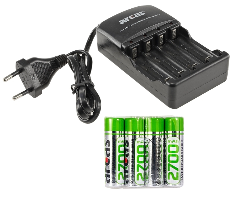 33-455-00135_Micro_Mignon_Ladegeraet_B1zjxgEUPNX1GLm Ladegerät mit 4x 2700mAh Akkus Platz für 1-4 Micro oder Mignon-Akkus 500-3000mAh