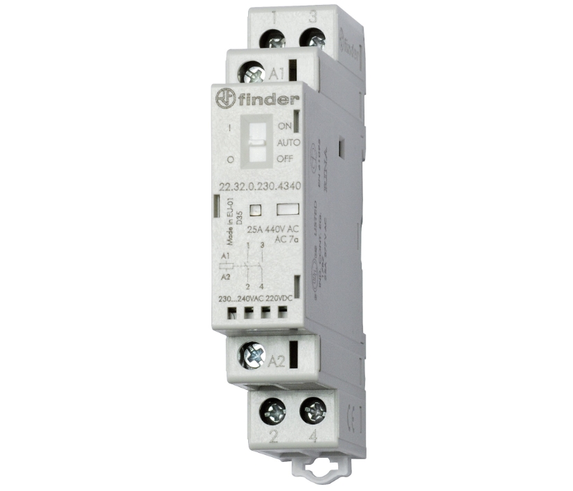 230V_Relais_25A_47-826-00163_2024 Relais 230V Spule 2xEIN Hutschiene 2x 25A Schütz Serie 2232 Leistungsschütz Peak 120A 5ms