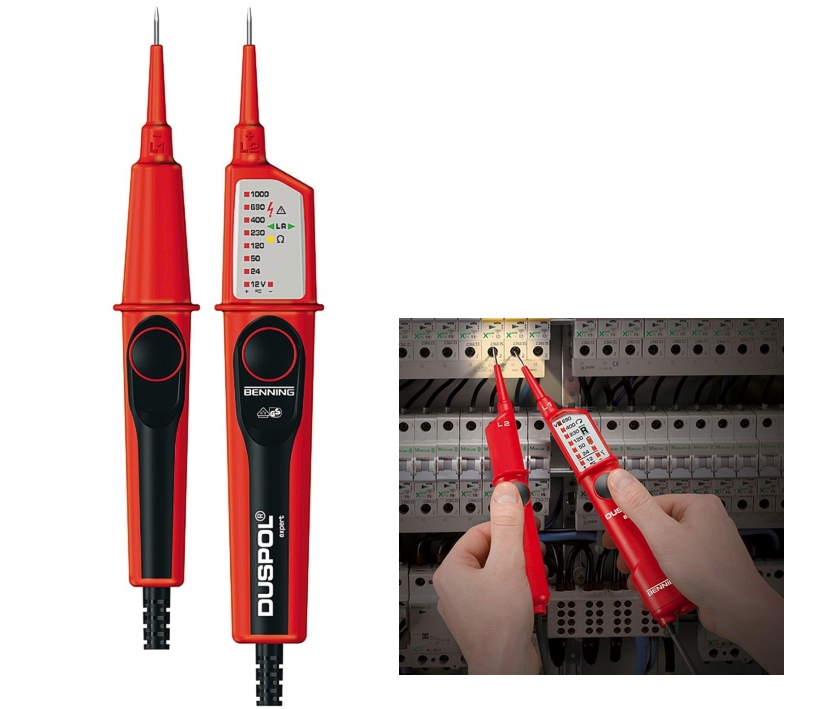 Spannungspruefer_12-400V_ACDC_LED_B1_90-798-00990 Spannungsprüfer 12-1000V ACDC 8-LEDs FI-Tester DUSPOL Expert Drehfeld Phase Durchgang