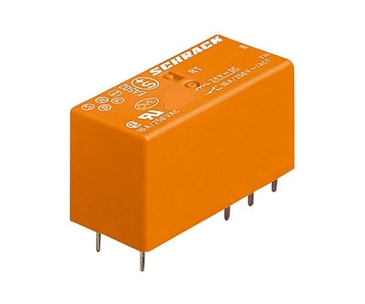 Relais 24V DC Spule 2xUM 2xWechsler je 8-10A 250V RT424024