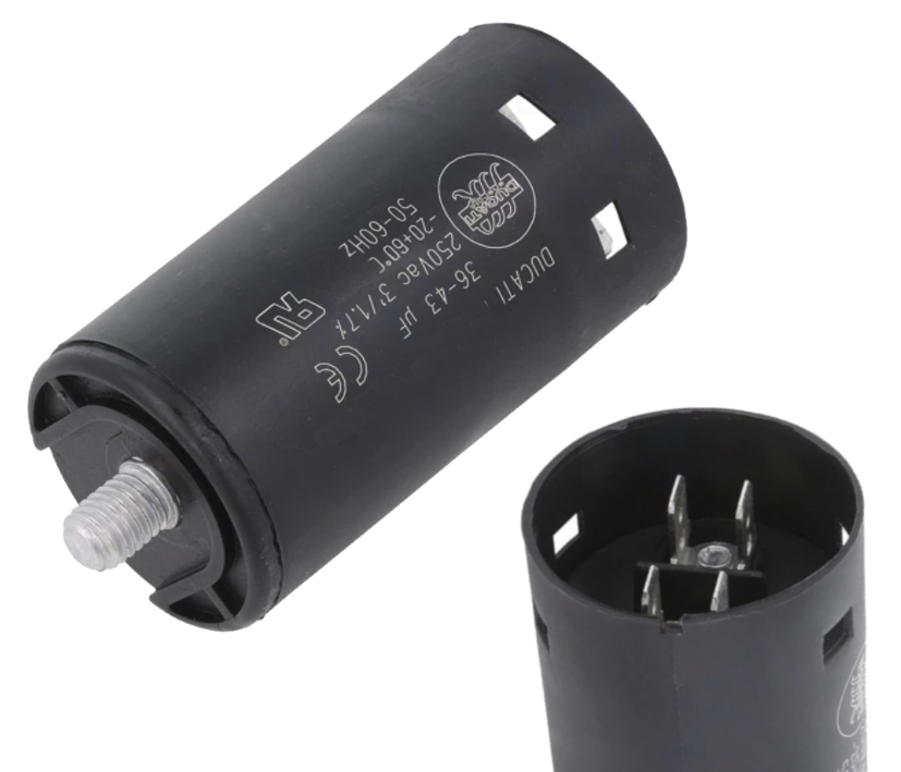 40uF_250VAC_MP_Kondensator_Klein_29-719-00937 40uF Motorkondensator MKP 36-43uF 250V extra klein 37x70mm M8