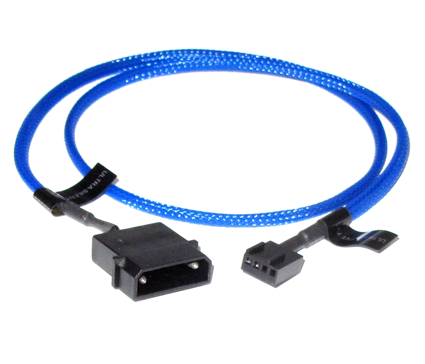 94-795-00804_4pol_Luefteradapter_blau Lüfterkabel 4pol Molex Stecker von 5,25zoll Stecker 12V Lüfter leiser machen