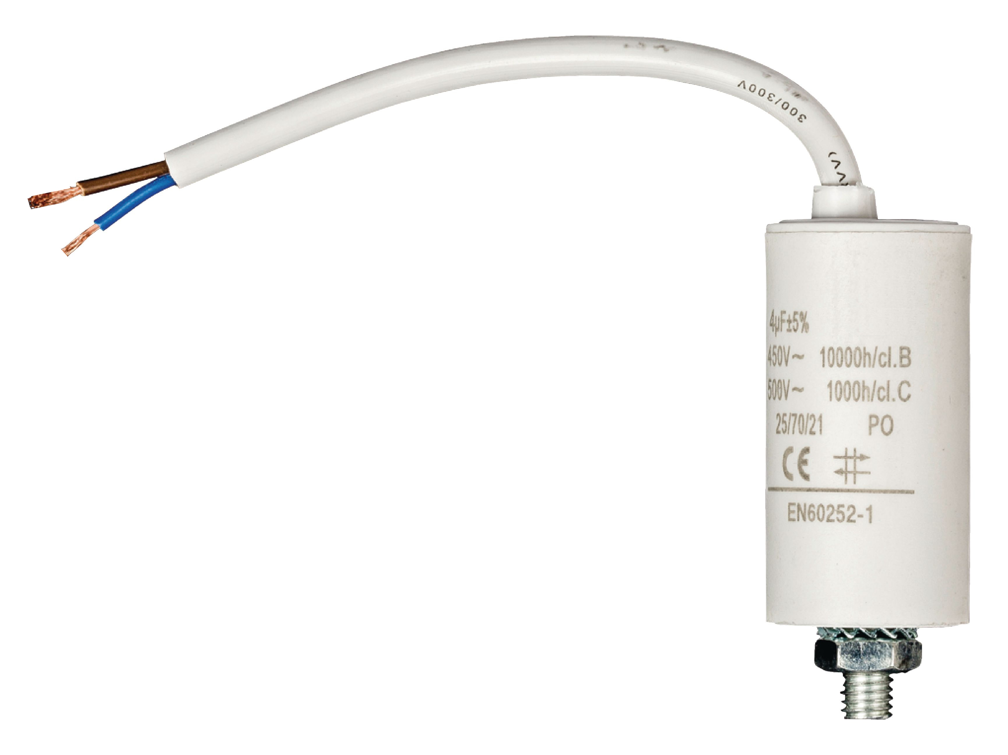 4uF Motorkondensator MKP 4uF Einsatz 230V bis 470VAC 30x59mm M8 2pol Litzenkabel