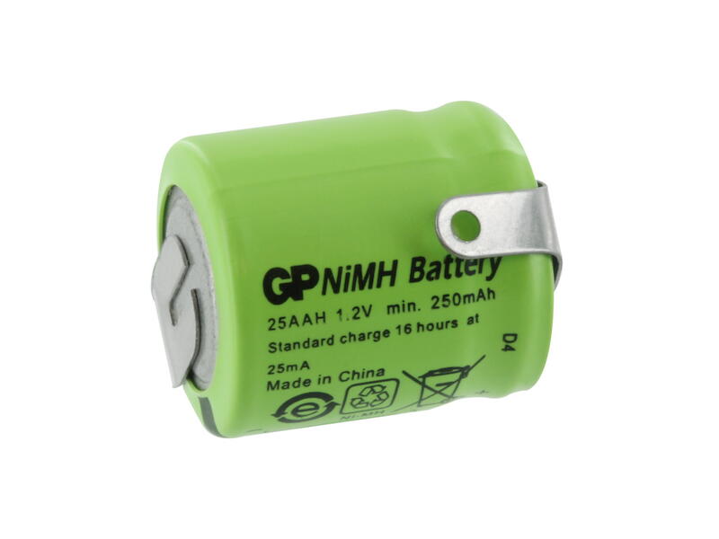33-175-00690_ 1/3AA Mignon Akku 250mAh NiMH mit Lötfahne 14,5x16,5mm