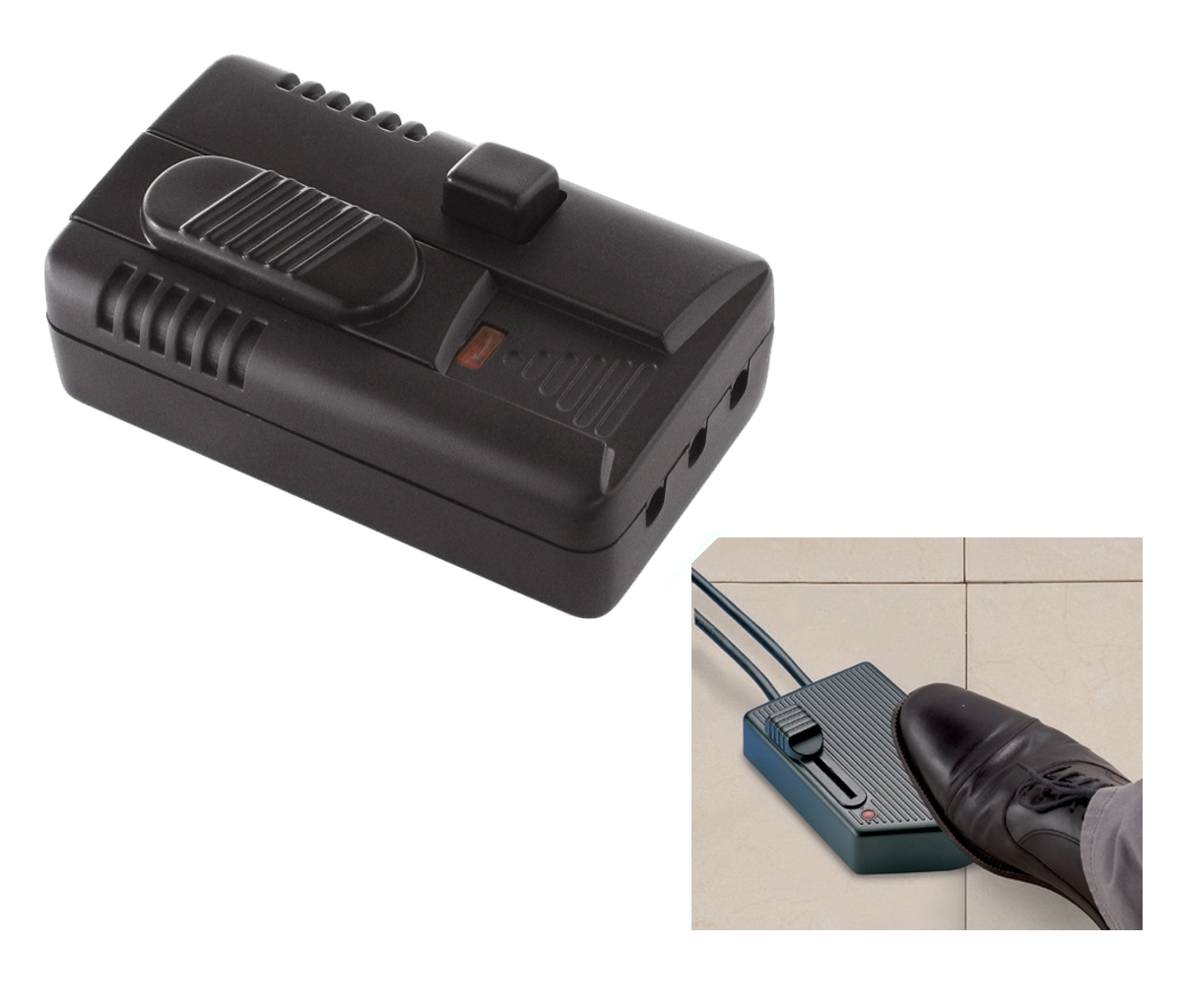 Fussdimmer_99-300-00155_B2024 Dimmer Kabeldimmer Schiebedimmer Fußdimmer 230V bis zu 300W belastbar Schwarz