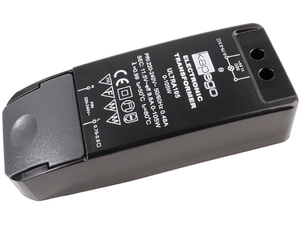 Halogentrafo-105VA-43-700-00620 105W Halogentrafo 230V auf 12VAC 0-105VA dimmbar keine Mindestlast
