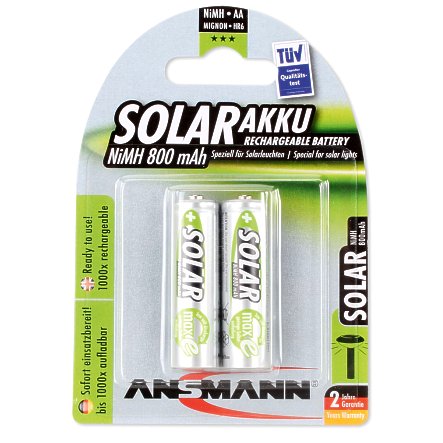 AA Mignon Akku 800mA NiMH für Solarleuchten 2er Pack