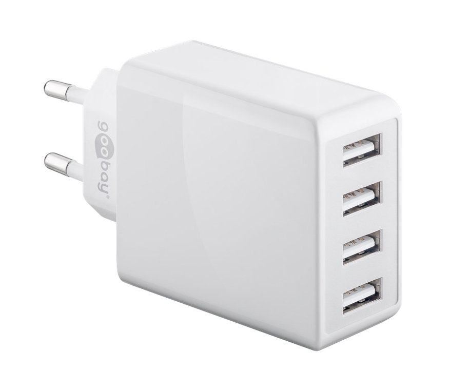 4fach_USB-Ladegerat_78-380-04396 4-fach USB Netzteil für Handy Smartphones Tablets max 30W Ladeleistung