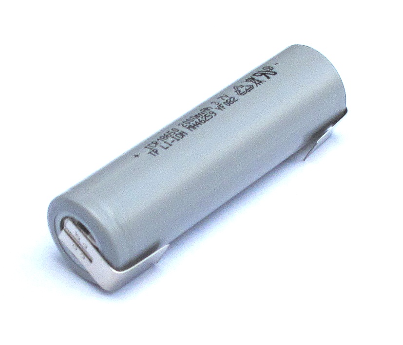 LI-ION Lithium Akku 18650  3,7V 2000mAh 65,1x18,5mm Lötfahne U-Form INR18650-20P
