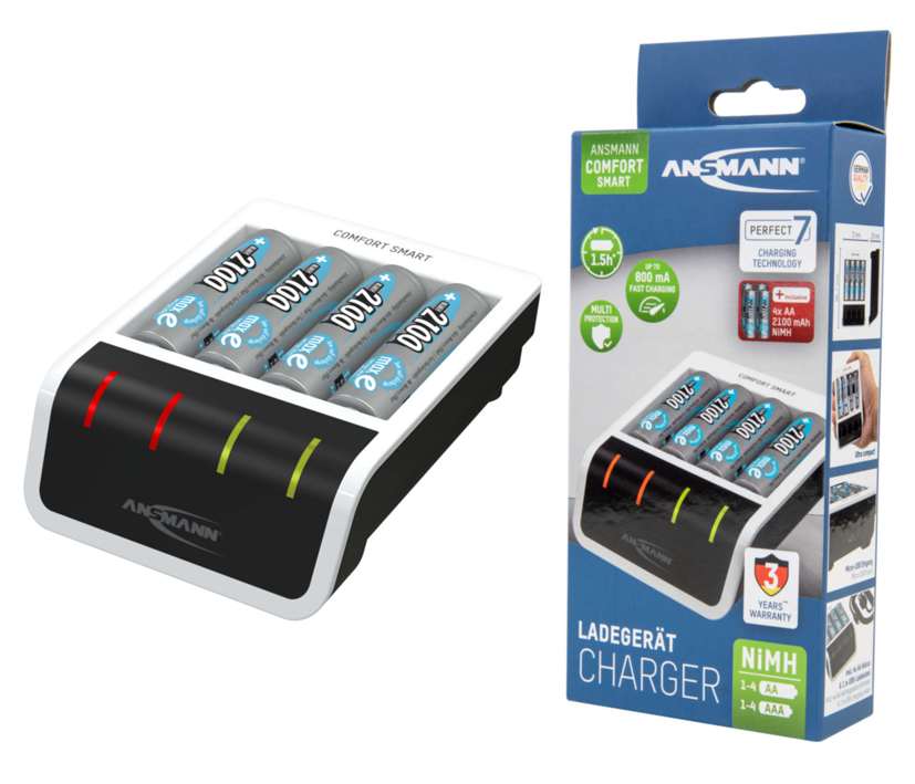 33-455-00435_ComfortSmart_Ladegeraet_2022 Ladegerät mit Akku 4x 2100mAh Akkus COMFORT SMART mit USB Anschluß