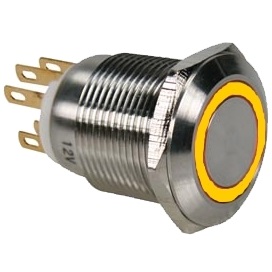 Taster Edelstahl 22mm IP65 LED Ringbeleuchtung Gelb