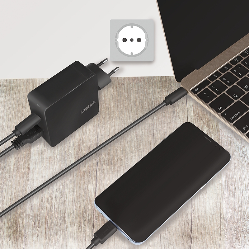 USB-C_LADEGERAT_93-808-00380_B001 USB Netzteil USB-C Ladegerät max 65Watt 2fach-USB-Port mit Auto-PD