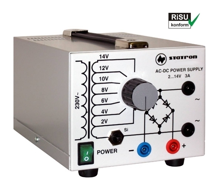 Statron_5359-0_Risu_Konform_Trafo_93-807-00445NPh7L1bASCC9S ACDC Labornetzgerät 2-14V 3A RiSU konform Trenntrafo mit Anzapfungen