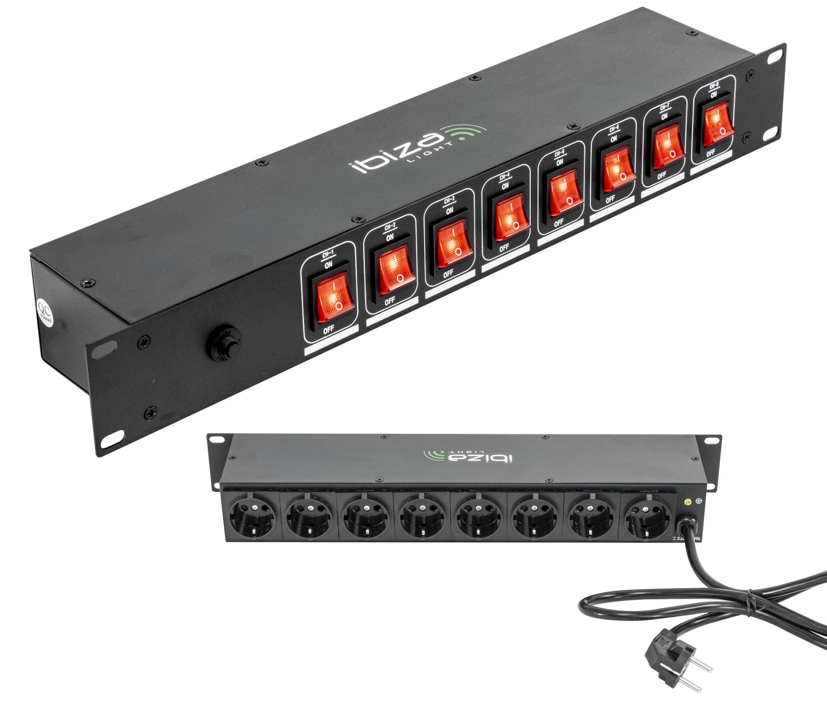 19zoll_8-fach_steckdose_mit_Schalter_39-849-00340 19zoll Steckdose 8-fach Steckdosenleiste mit 8x Netzschalter 250V 12A Racksteckdose