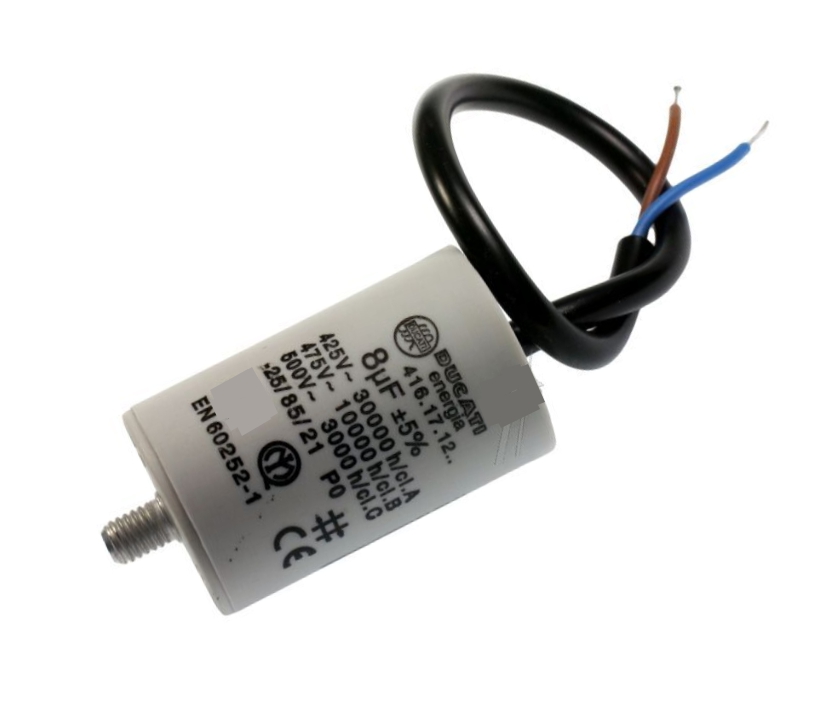 8uF Motorkondensator MKP 8uF 450V 35x70mm M8 Kabellitze