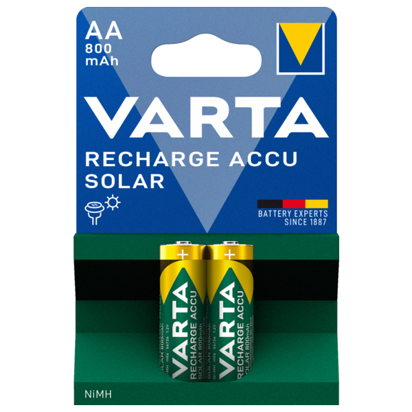AA Mignon Akku 800mAh NiMH Akku  2er PacK Ideal für für Solarleuchten Solar-Gartenleuchten