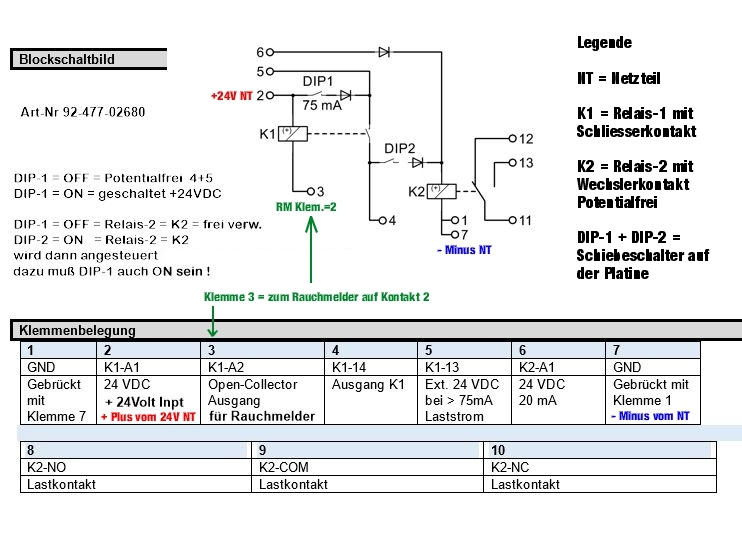24V Relaisplatine mit 5K OPC-INP und zuschaltbarem Wechslerkontakt Ideal für die kabelgebundene Rauchmelderserie