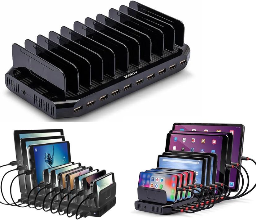 10fach USB Ladestation für Tablet Handys Sammelstelle Ladestation mit Halterung 10fach USB Ladestation für Tablet Handys Sammelstelle Ladestation mit Halterung