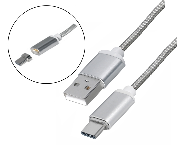 USB-C_Ladekabel_Magnetisch_78-380-04032 1m USB-C Kabel Anschlusskabel USBC Magnetisch auf USBA Stecker Textilummantelung