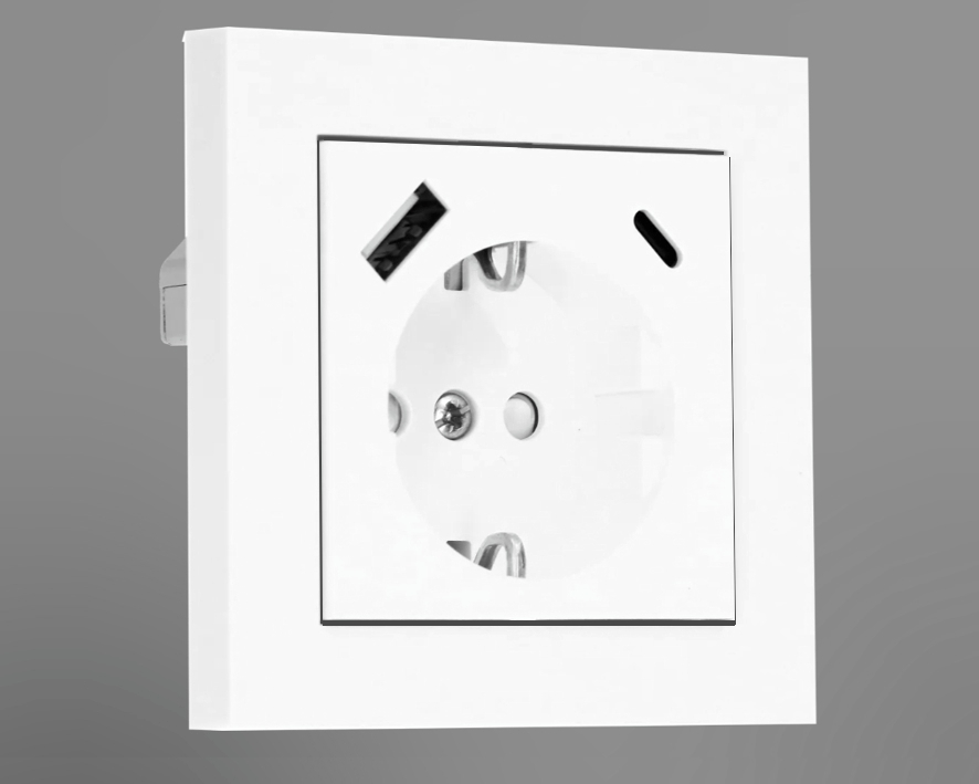 Steckdose mit USB Ladegerät USB-A + USB-C Innenblende 55x55mm RW Reinweiss